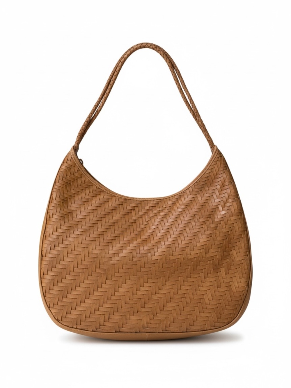 Bembien Bobbie Bag Woven Leather Caramel Brown Oversized Slouchy Tote Purse